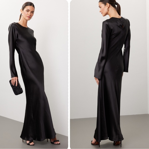 delfi Collective Dresses & Skirts - Revolve Delfi Collective Long Sleeve Black Satin Gown Size XS NWT